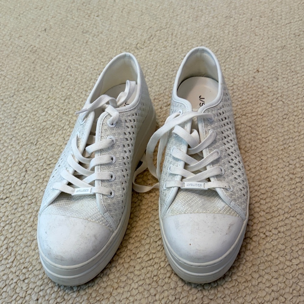 J Slides White Platform Lace-Up Mesh Sneakers